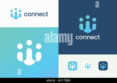 Modern and Futuristic Connect Logo Design with Gradient Colors and Geometric Shapes Stock Vector