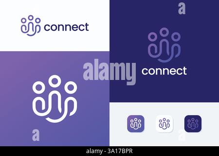 Futuristic and Modern Abstract People Connect Logo Business Technology and Communication Stock Vector
