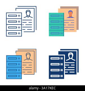 User database icon set in flat and line style. Data server with records. Vector illustration Stock Vector