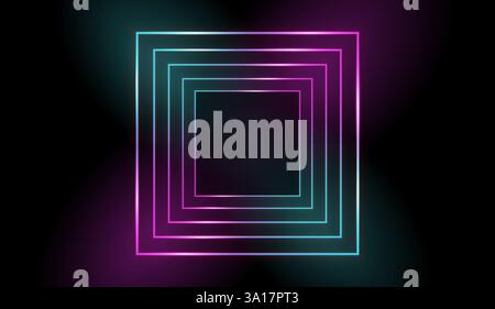 LED tunnel in perspective. Square neon frame. 3D illustration isolated on dark background Stock Photo