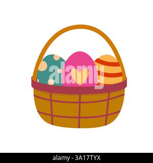 Colorful Easter eggs in a woven basket ready for spring festivities and celebrations Stock Vector