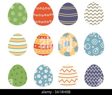 Set of colored easter eggs. Vector illustration in flat style. Stock Vector