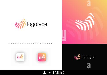 Abstract wavy stripe logo with dynamic flowing effect. Represents movement, innovation, digital identity. Ideal for creative agencies, branding Stock Vector