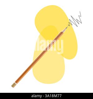 Creative poster. Orange pencil with drawn zig-zag line and yellow blots on white background Stock Photo