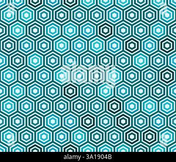 Tileable Hexagon Pattern. Cyan color tones gradients. Plain hexagon frames. Hexagonal shapes. Seamless pattern. Tileable vector illustration. Stock Vector
