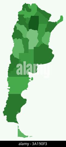 Map of Argentina with regions. Just a simple country border map with region division. Green color palette. Stock Vector