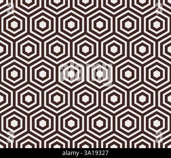 Hexagon vector pattern. Dark brown color on matching background. Plain hexagon frames. Large hexagon shapes. Seamless design. Stock Vector