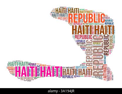 Haiti country shape word cloud. Typography style country illustration. Haiti image in text cloud style. Vector illustration. Stock Vector