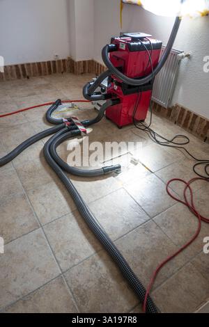 Wet screed is dried in a special process Stock Photo