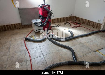 Wet screed is dried in a special process Stock Photo