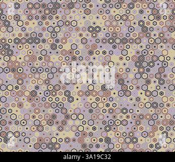 Seamless geometric pattern. Bold rounded stacked hexagon cells. Hexagon shapes. Multiple tones color palette. Seamless pattern. Stock Vector
