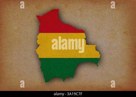Map with flag of Bolivia on grunge paper Stock Photo