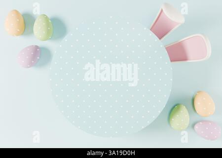 Easter circle frame with pastel eggs and bunny ears. 3d rendering Stock Photo