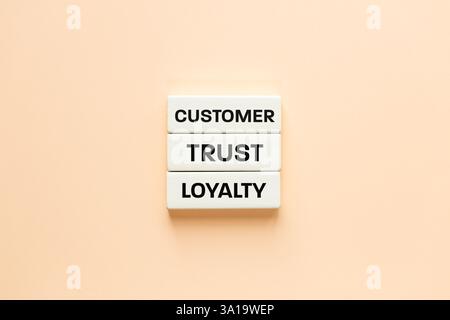 Customer trust and loyalty, Conceptual words. Understanding customer needs. Create relationships with customers and build trust. Delivering value. Lig Stock Photo