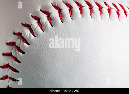 Macro of new baseball ball with copy space. Sports background. Stock Photo