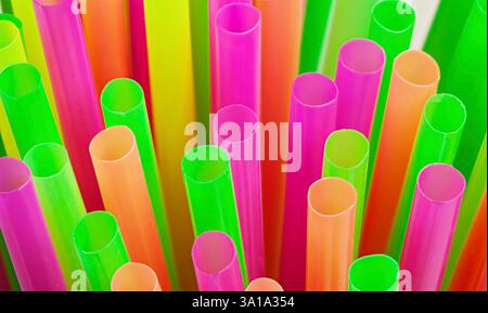 Plastic drinking straws, Single use plastic straw. Stock Photo