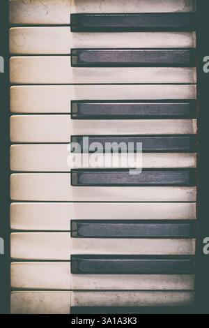 Piano keyboard of a classic wooden piano. Stock Photo