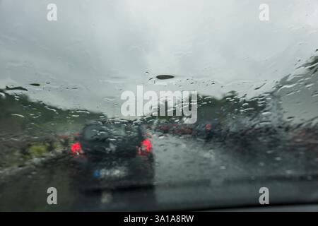 Raindrops on a windshield Stock Photo