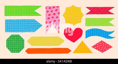 Flag banners and memo stickers in various shapes and styles Stock Vector