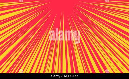 Abstract radial sunburst with vibrant streaks. Bright orange and yellow speed lines radiate from center, creating bold and energetic backdrop. Stock Vector