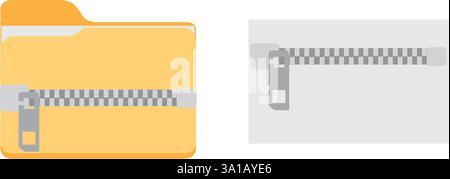 Folder and file icon with zipper, compressed document and directory. Icon set for landing page. Vector illustration collection for website, print, ban Stock Vector