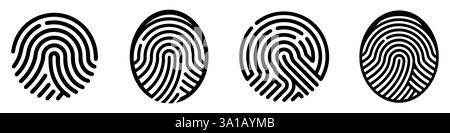 Fingerprint icons set. Black and white fingerprint design. Cybersecurity concept. Vector illustration Stock Vector