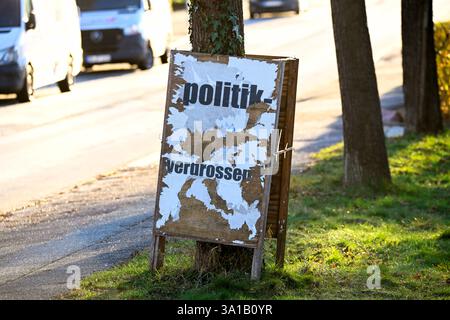 Photomontage, Torn-off election poster with the inscription politically disenchanted Stock Photo