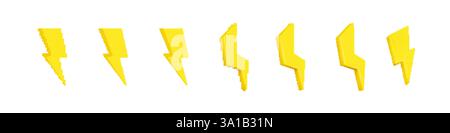 Bright yellow lightning bolt symbols arranged in a row with simple geometric pixel art style Stock Vector
