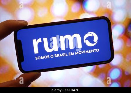 In this photo illustration, the logo of Rumo is displayed on the screen ...