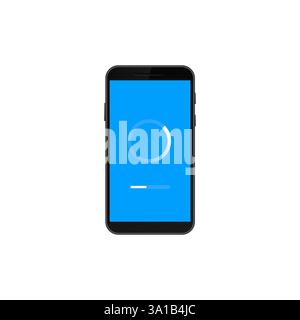 Smartphone displaying blue screen with loading circle and progress bar Stock Vector