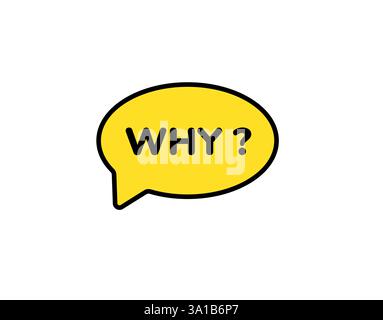 Yellow speech bubble with why question mark in bold black font Stock Vector
