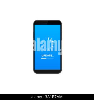 Smartphone display update process loading icon with progress bar in centered closeup view Stock Vector
