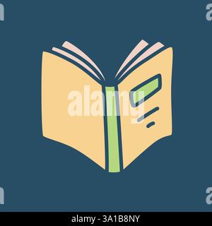 Doodle open book icon hand drawn in a modern minimalistic style and colored on dark background. Vector illustration Stock Vector
