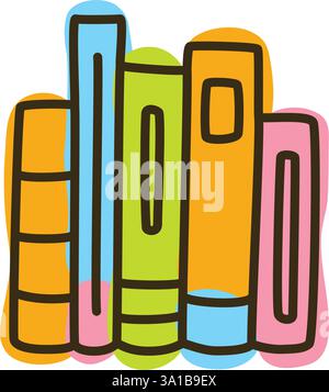 Doodle books shelf icon hand drawn with thin line and colorful blobs isolated on white background. Vector illustration Stock Vector