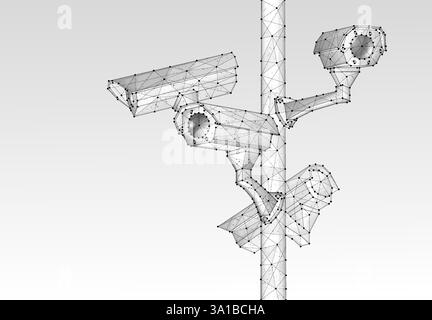 Security cameras. Vector low pole illustration Stock Vector