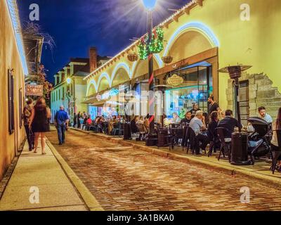Aviles Street  in the  historic old town area lit up for Nights of Lights Christmas festival in St Augustine Florida USA Stock Photo