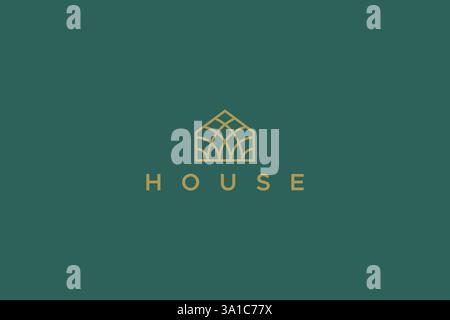 Elegant Real Estate Logo Featuring a Geometric House and Rattan Weaving Concept Design Stock Vector