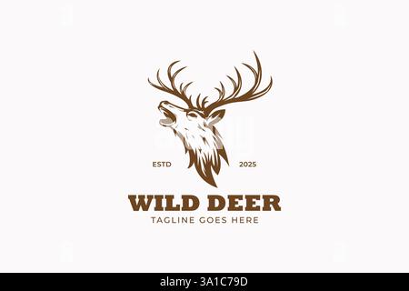 Powerful Roaring Deer Logo with Captivating Antler Design for Nature and Adventure Brands Stock Vector