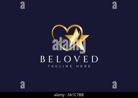 Elegant and Modern Gold Heart and Star Logo Design for Beloved Brand Stock Vector
