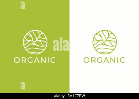 Modern Organic Logo Design Featuring Nature-Inspired Elements in a Green Circular Design Stock Vector