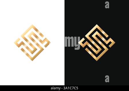 Modern and Elegant Square Gold Monogram Letter S Logo for a Luxury Brand or Business Stock Vector