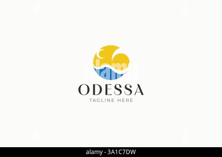 Creative and Modern Logo Design for Beach Odessa Featuring Abstract Elements of Crescent Moon and Wave with Yellow and Blue Stock Vector