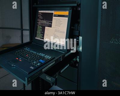Bangkok, Thailand - August 17, 2021 : Installing hard disk raid storage to computer Server mainframe in datacenter. Stock Photo