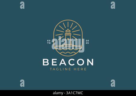 Lighthouse Logo, Light Beacon Symbol, Harbor Icon. Maritime Tower Emblem. Illustration Badge. Stock Vector