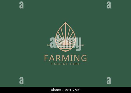 Simple Logo Farming Sunrise Illustration Agricultural Field Nature Badge Sign Symbol Stock Vector