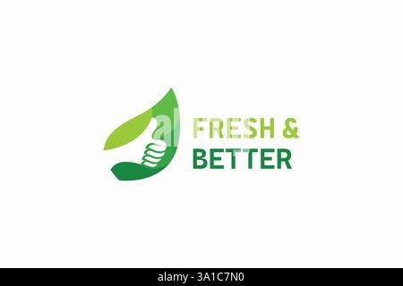 Thumb Up and Leaf Label for Green Organic Good Product Fresh Natural Logo Concept Stock Vector