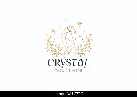 Mystical Crystal or Quartz Logo Gemstone Magic and Celestial Mysticism Art and Feminine Brand Identity Stock Vector