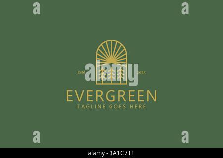 Evergreen Logo Emblem of Pine Tree and Outdoor Natural Beauty Forest Symbol Stock Vector