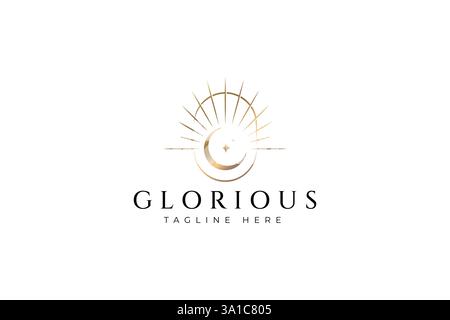 Glorious Logo Radiant Crescent Moon and Stars Emblem of Celestial Luxury Stock Vector