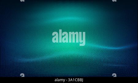 Vector abstract techno background with light particles in green and blue colors. Neon futuristic background with wave dots. Digital data backdrop Stock Vector